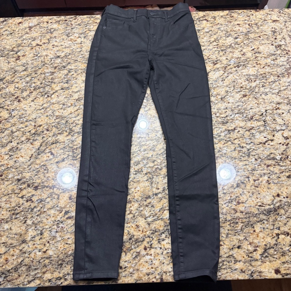 Express Womens Super High Rise Skinny Jeans Black Coated Pants 2R ws